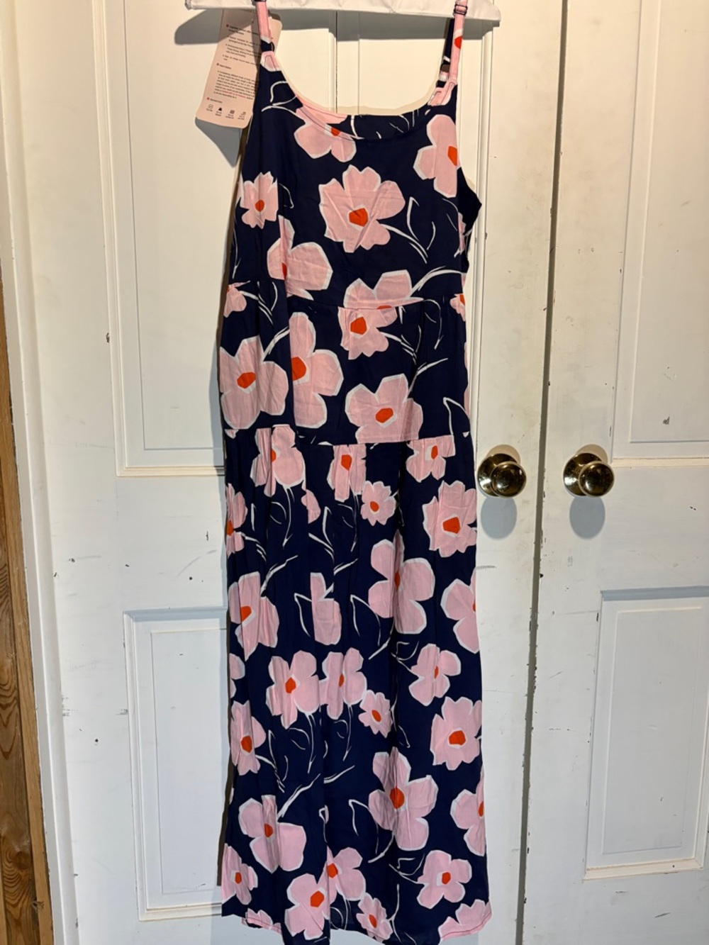 Navy Floral Maxi Dress with Pink Blooms